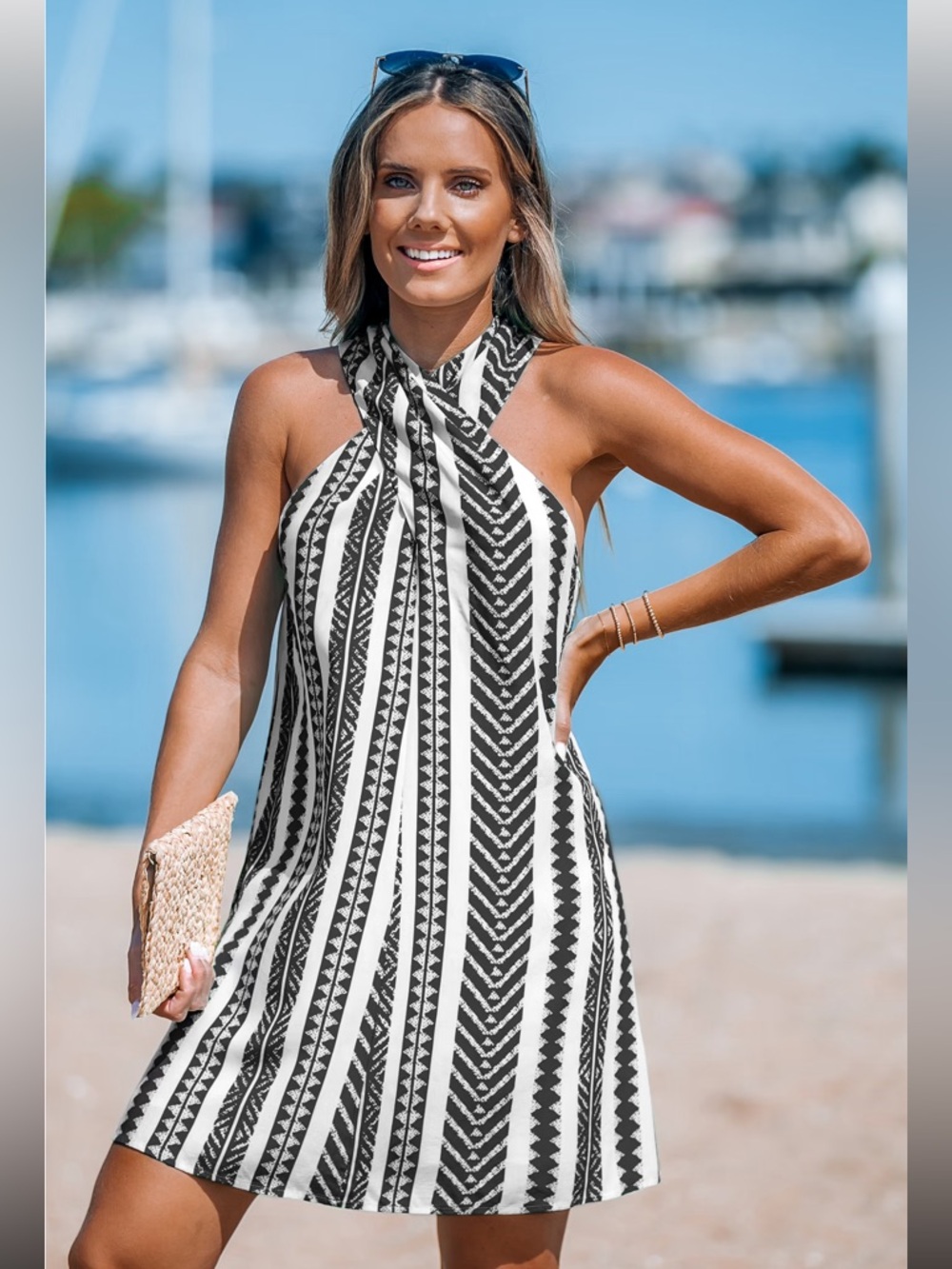 NWT Women’s Black & White Halter Dress